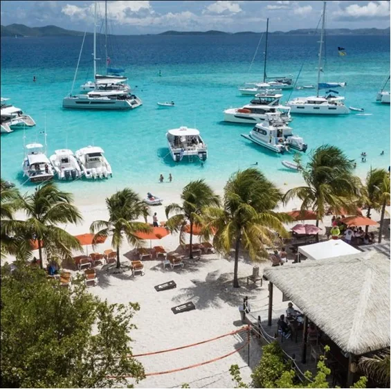 A crowded BVI anchorage packed with boats